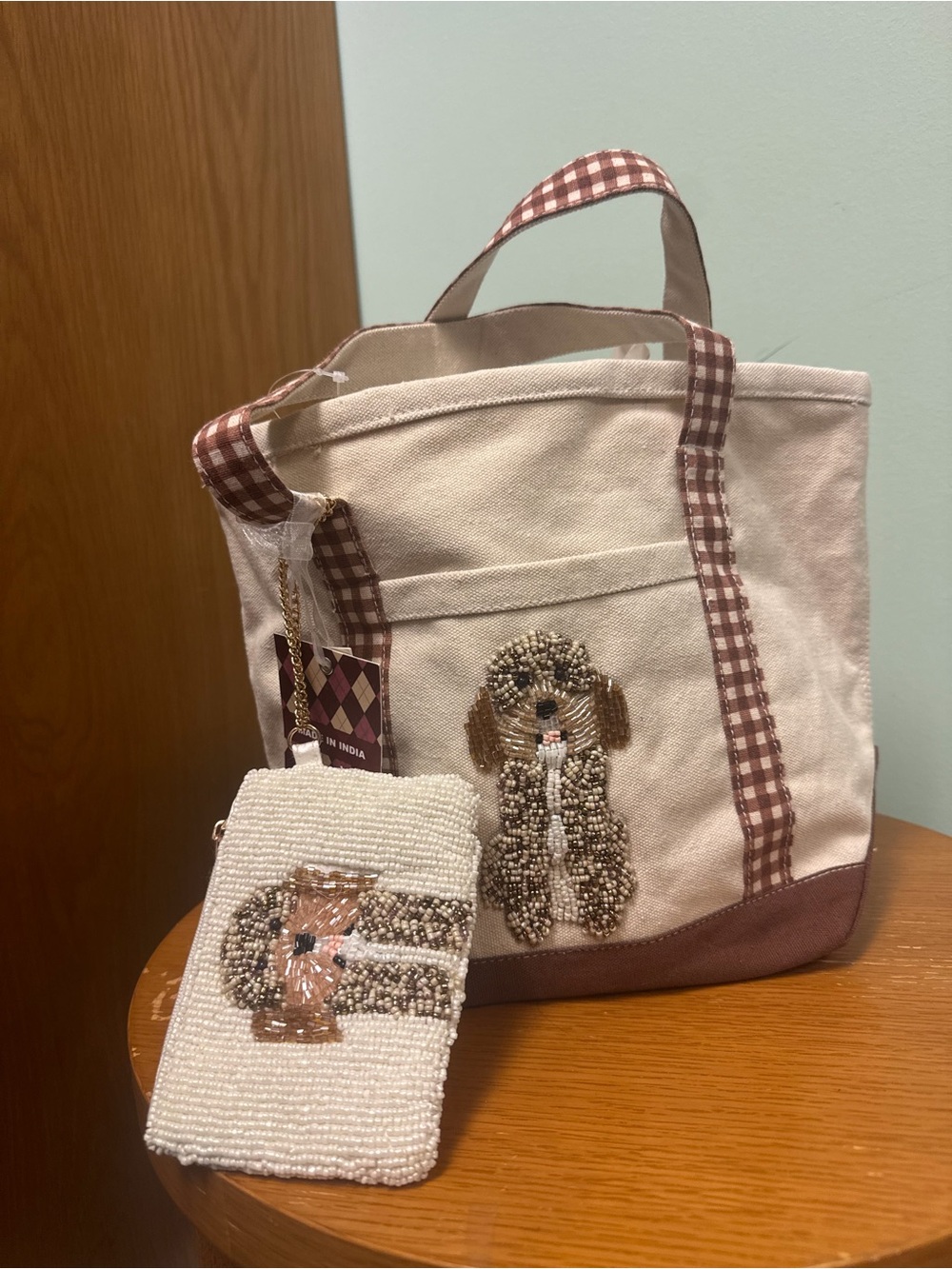 TikTok Viral Made in India Beaded Dog Canvas Tote & Purse bag